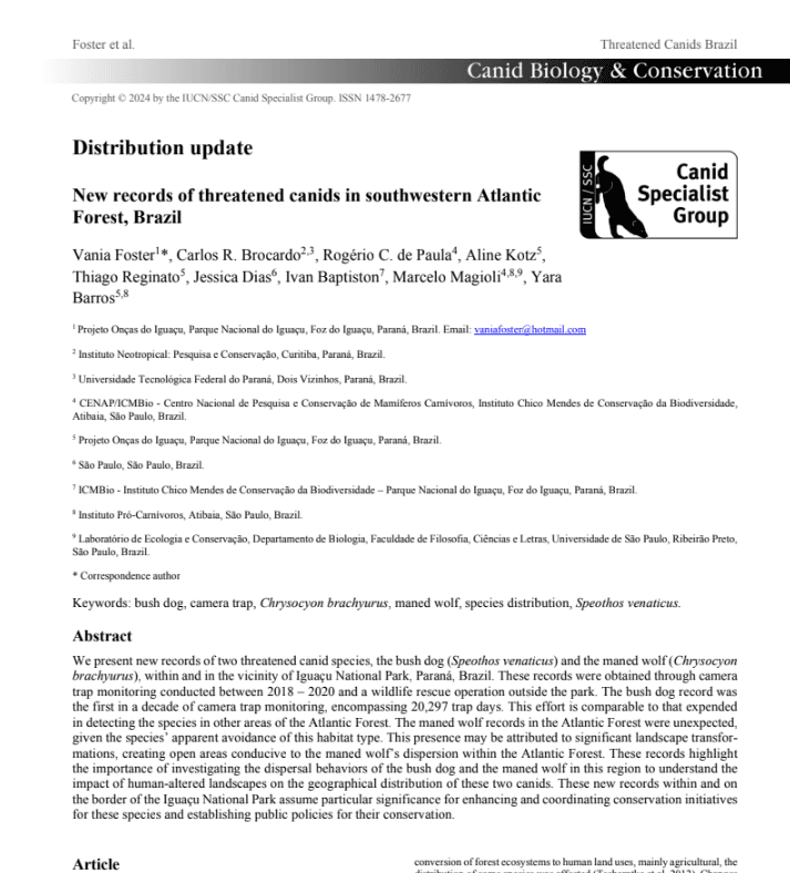 New records of threatened canids in southwestern Atlantic Forest, Brazil