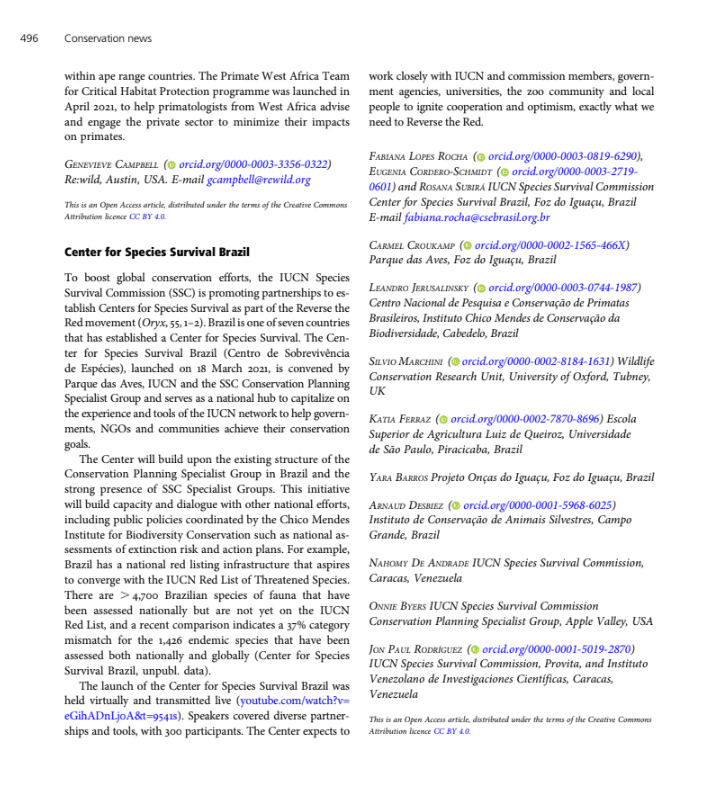 Center for Species Survival Brazil (Open Access)